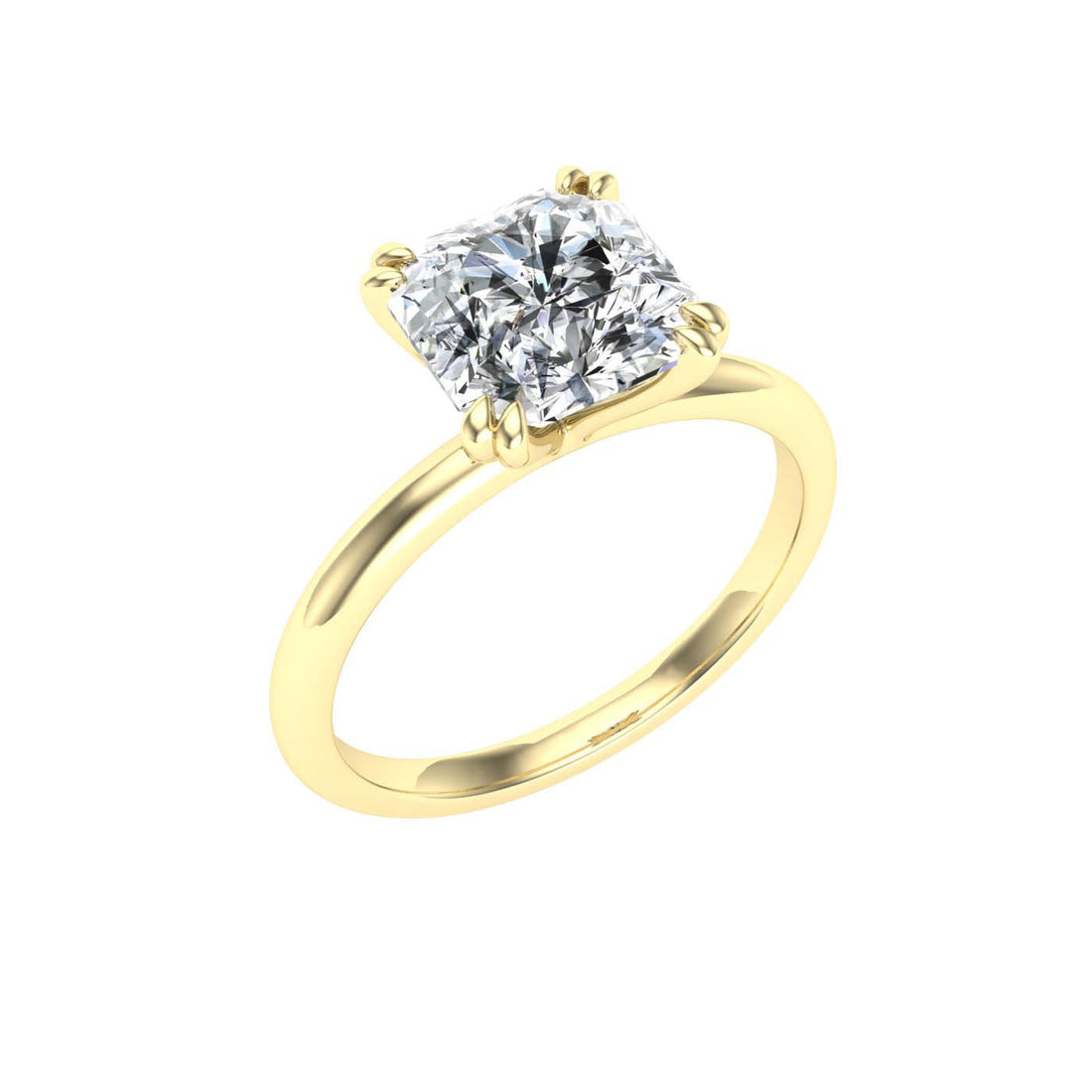 Elysian Double Claw Asscher Cut Solitaire Moissanite Engagement Ring Yellow Gold