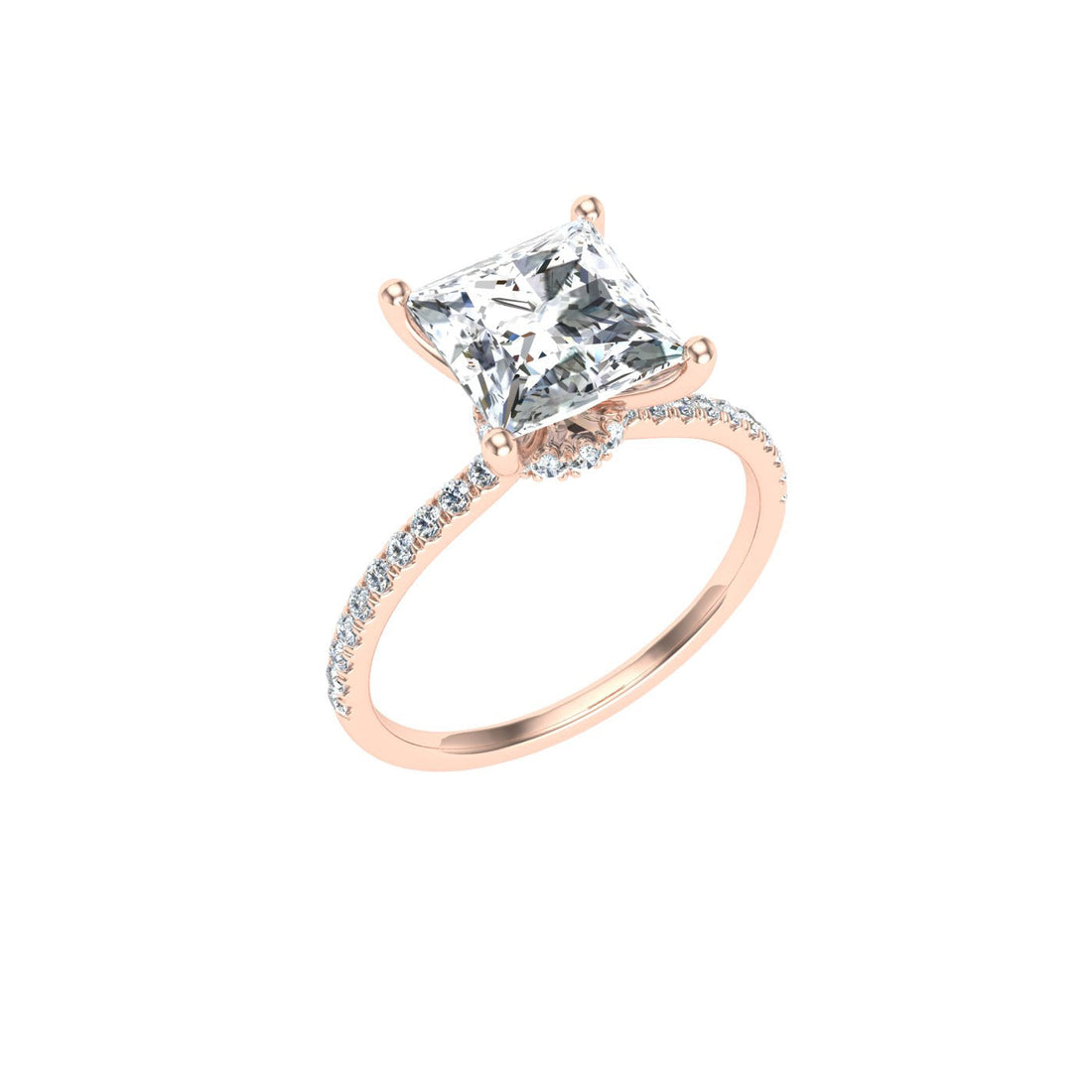 Elysium Princess Cut Hidden Halo Moissanite Engagement Ring Rose Gold