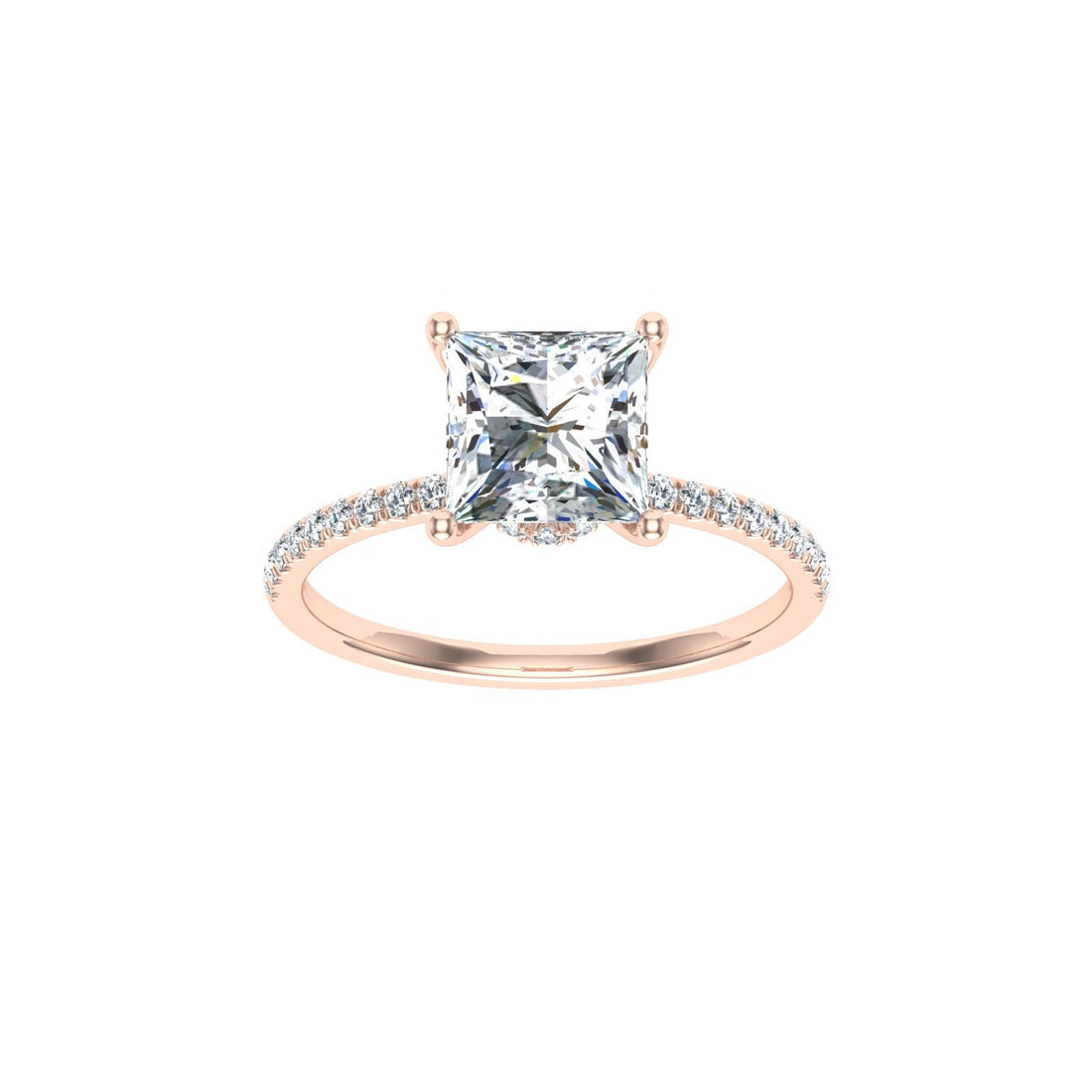 Elysium Princess Cut Hidden Halo Moissanite Engagement Ring Rose Gold