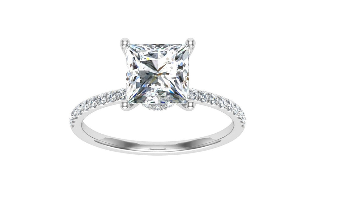 Elysium Princess Cut Hidden Halo Moissanite Engagement Ring White Gold White Gold