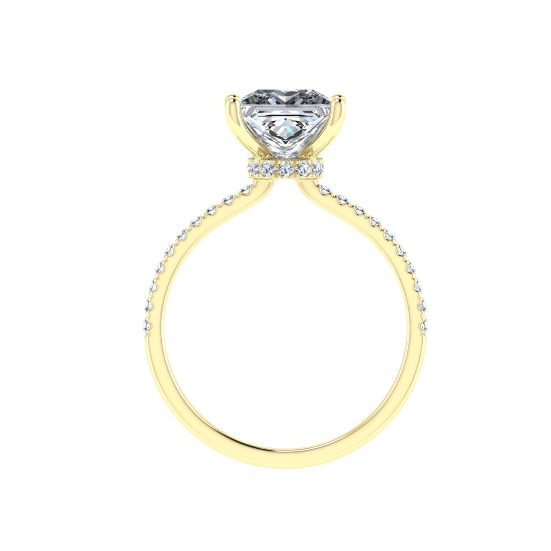 Elysium Princess Cut Hidden Halo Moissanite Engagement Ring Yellow Gold