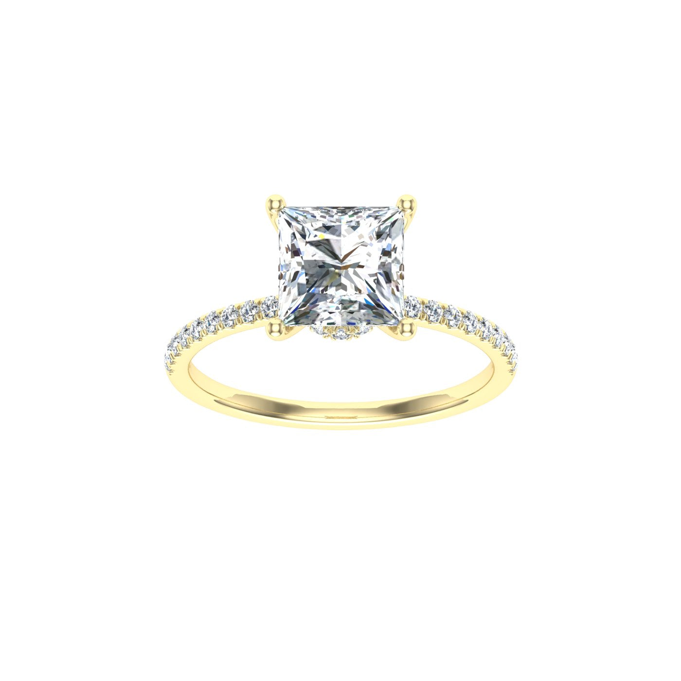 Elysium Princess Cut Hidden Halo Moissanite Engagement Ring Yellow Gold