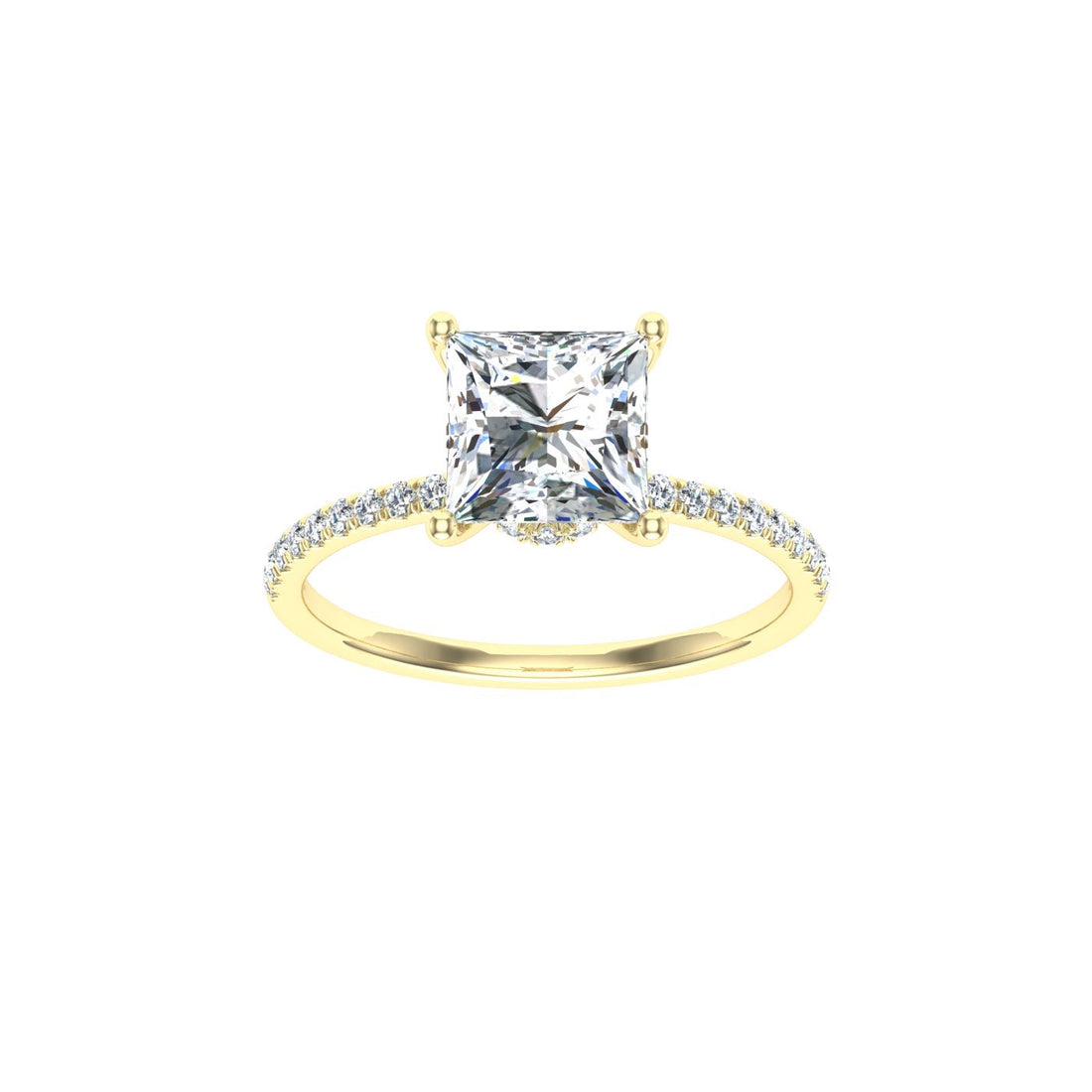 Elysium Princess Cut Hidden Halo Moissanite Engagement Ring Yellow Gold