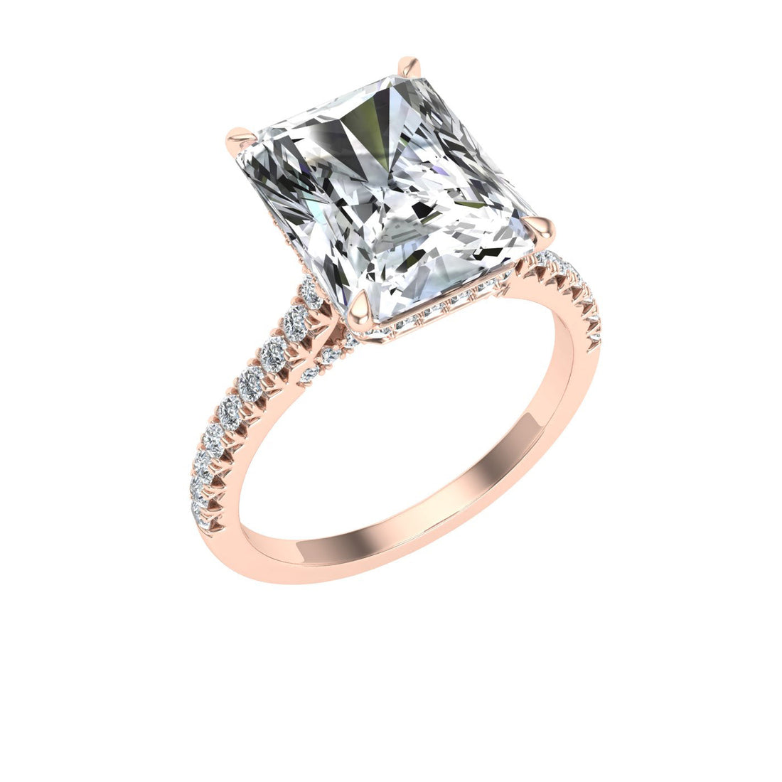 Elysium Radiant Cut Hidden Halo Moissanite Engagement Ring Rose Gold