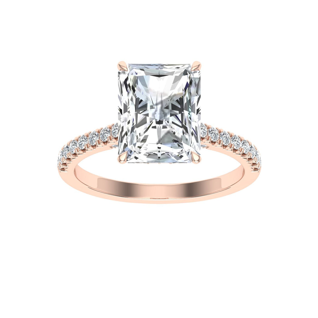 Elysium Radiant Cut Hidden Halo Moissanite Engagement Ring Rose Gold