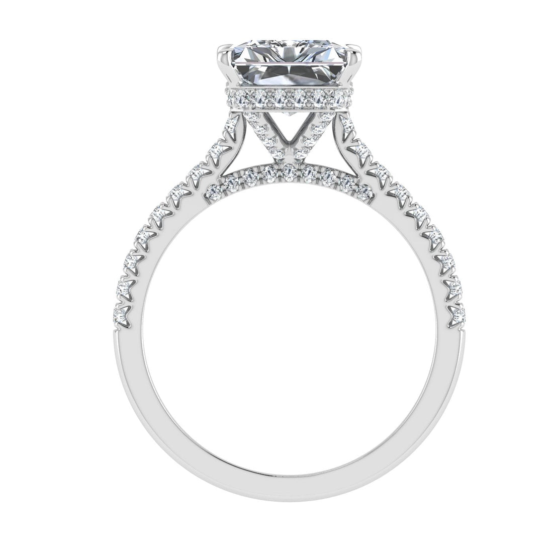 Elysium Radiant Cut Hidden Halo Moissanite Engagement Ring White Gold