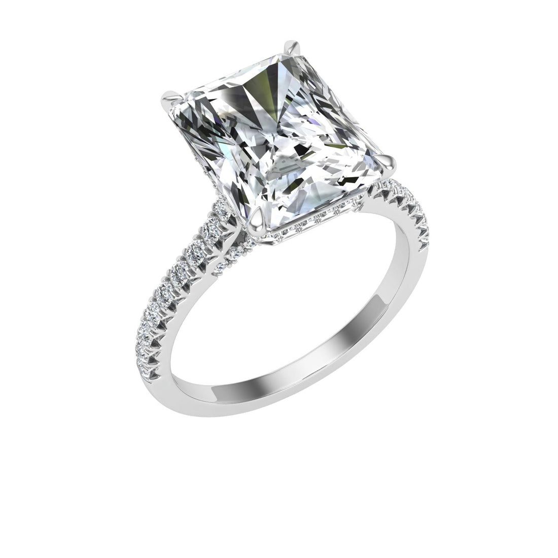 Elysium Radiant Cut Hidden Halo Moissanite Engagement Ring White Gold