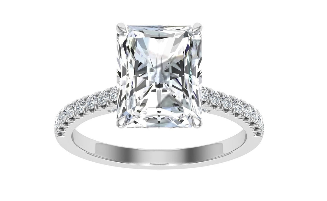 Elysium Radiant Cut Hidden Halo Moissanite Engagement Ring White Gold