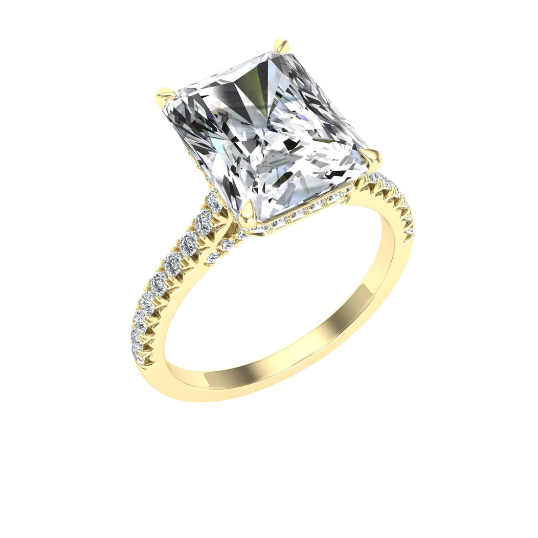 Elysium Radiant Cut Hidden Halo Moissanite Engagement Ring Yellow Gold