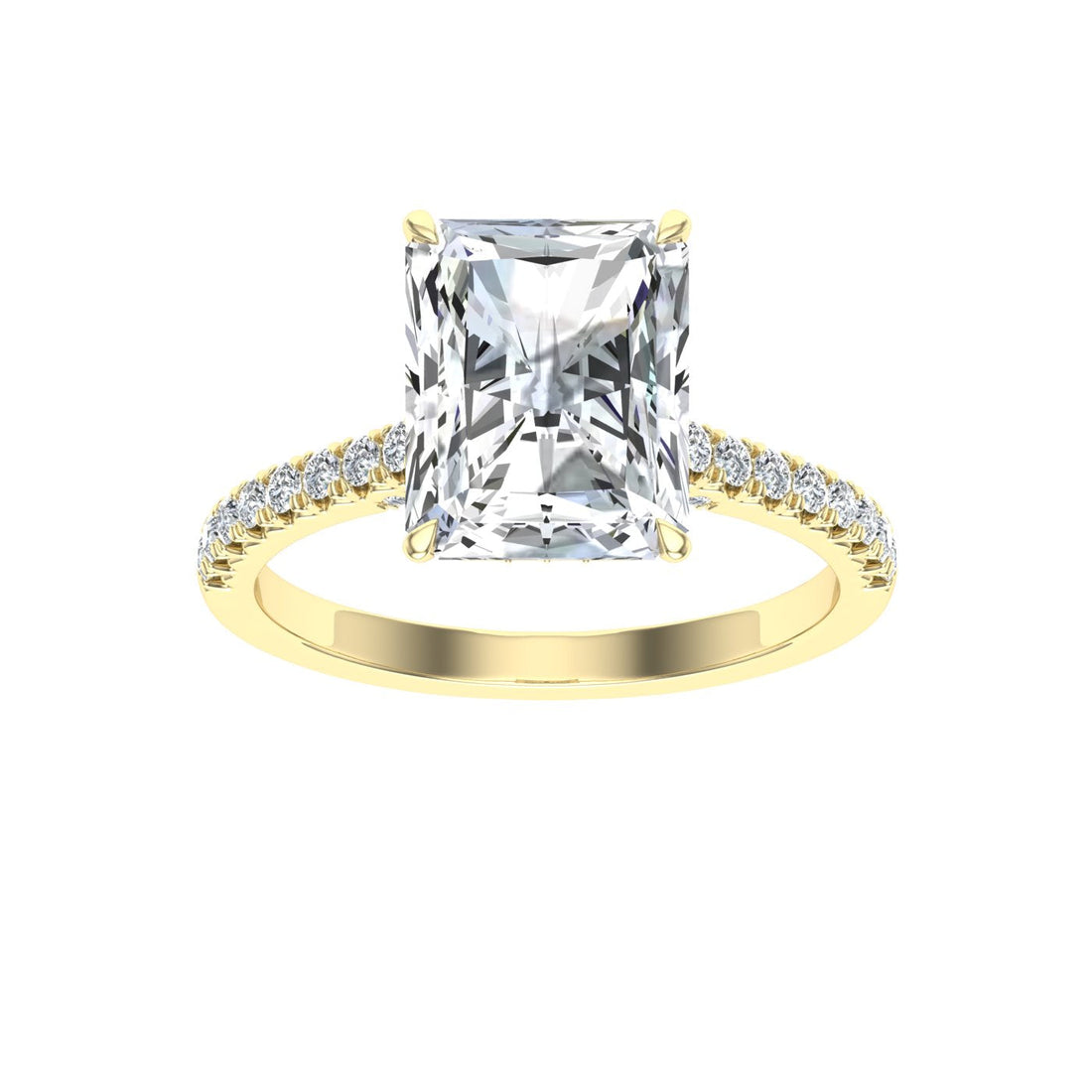 Elysium Radiant Cut Hidden Halo Moissanite Engagement Ring Yellow Gold