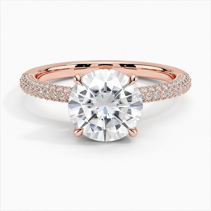 Graceful Round Cut Micro Pave Moissanite Engagement Ring Rose Gold