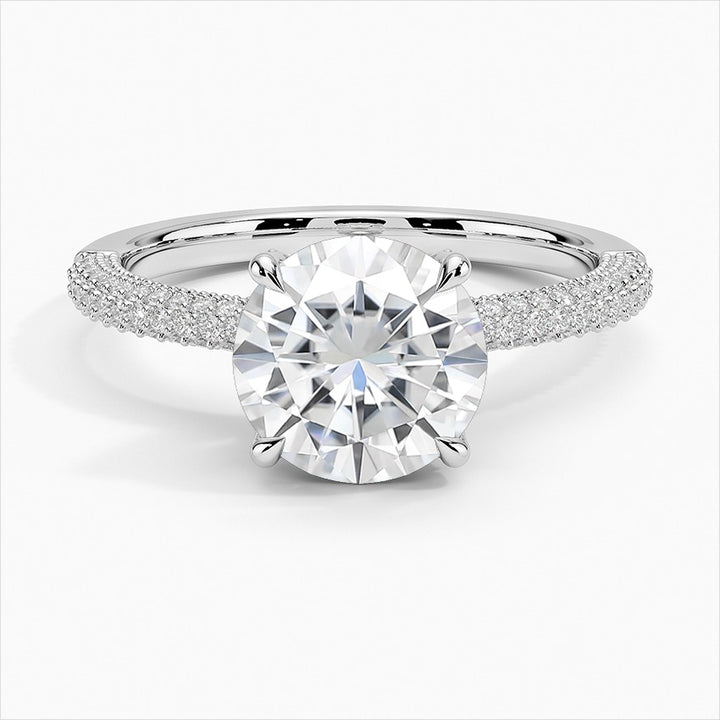 Graceful Round Cut Micro Pave Moissanite Engagement Ring White Gold