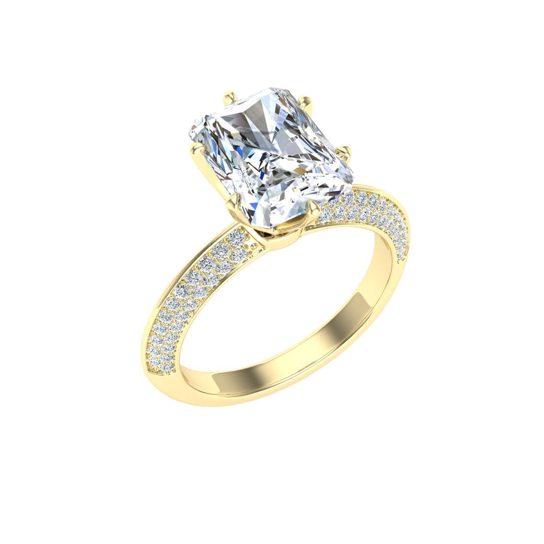 Emberglow Radiant cut Knife Edge Band Moissanite Engagement Ring Yellow Gold