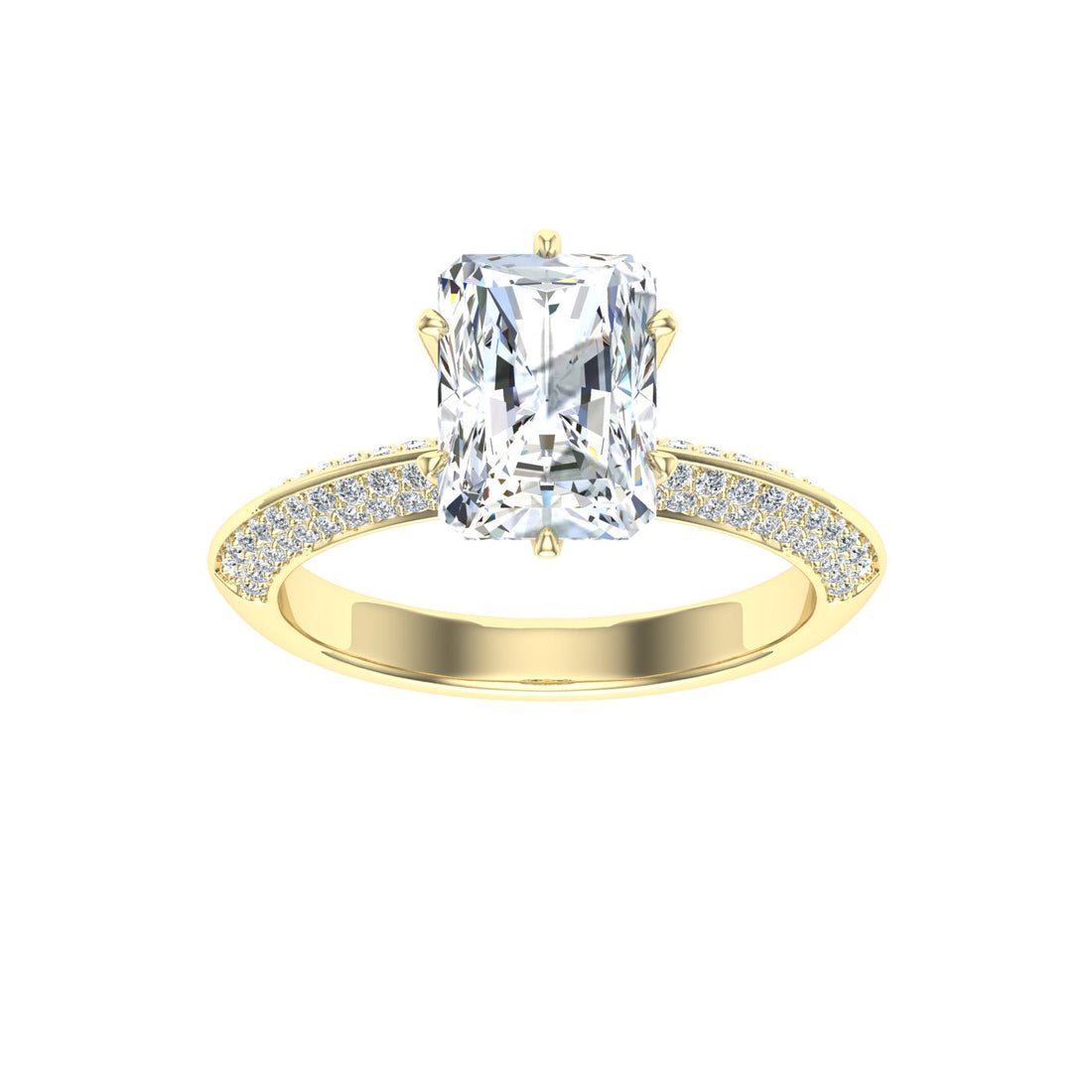 Emberglow Radiant cut Knife Edge Band Moissanite Engagement Ring Yellow Gold