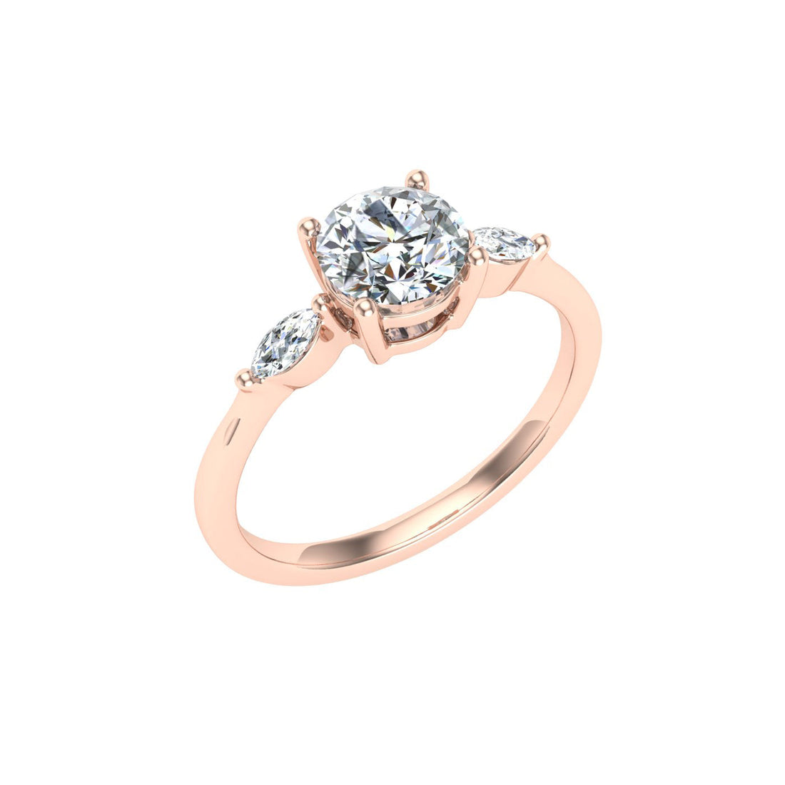 Embersong Round 3 Stone Moissanite Engagement Ring Rose Gold