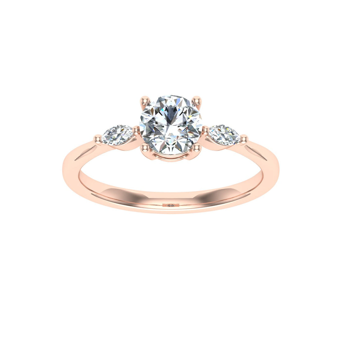 Embersong Round 3 Stone Moissanite Engagement Ring Rose Gold