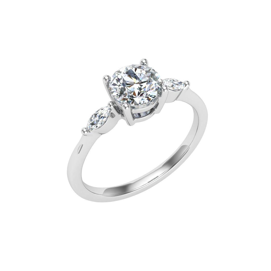 Embersong Round 3 Stone Moissanite Engagement Ring White Gold