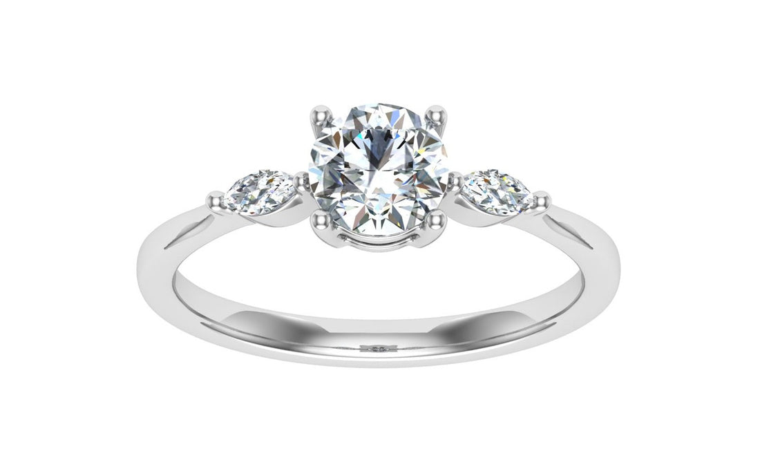 Embersong Round 3 Stone Moissanite Engagement Ring White Gold