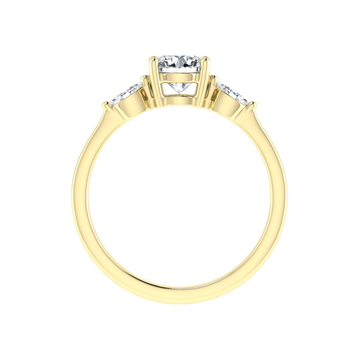 Embersong Round 3 Stone Moissanite Engagement Ring Yellow Gold