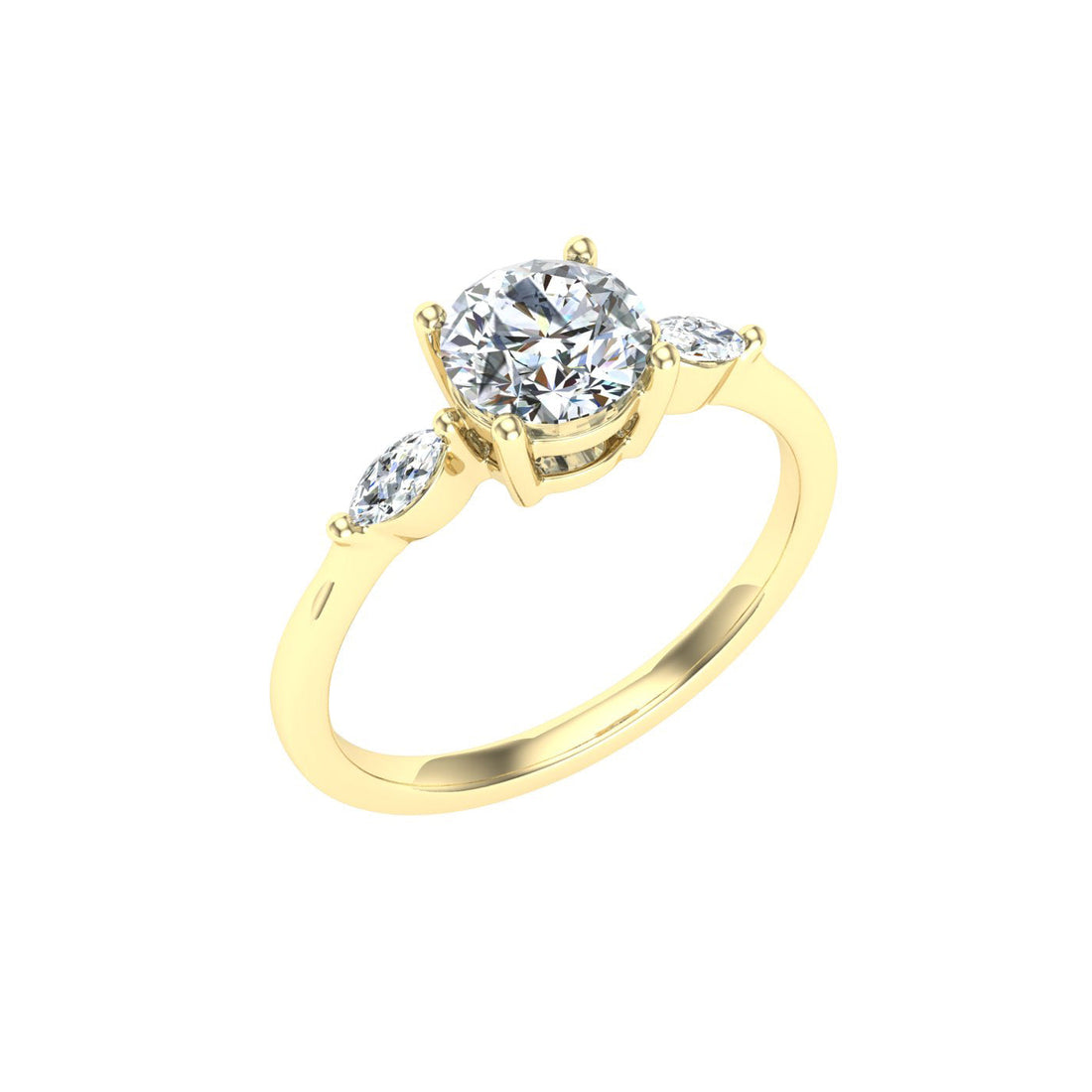 Embersong Round 3 Stone Moissanite Engagement Ring Yellow Gold