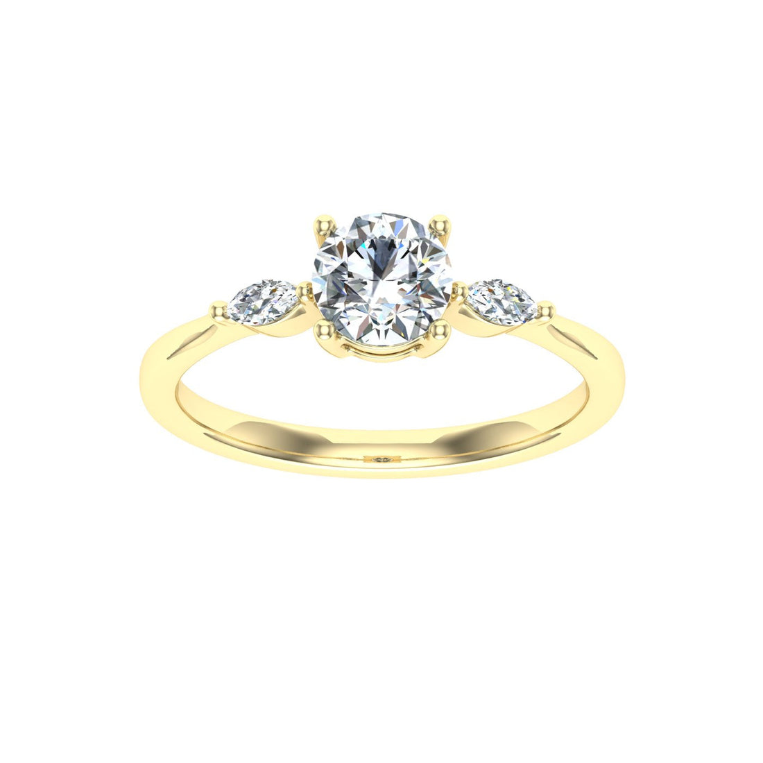 Embersong Round 3 Stone Moissanite Engagement Ring Yellow Gold