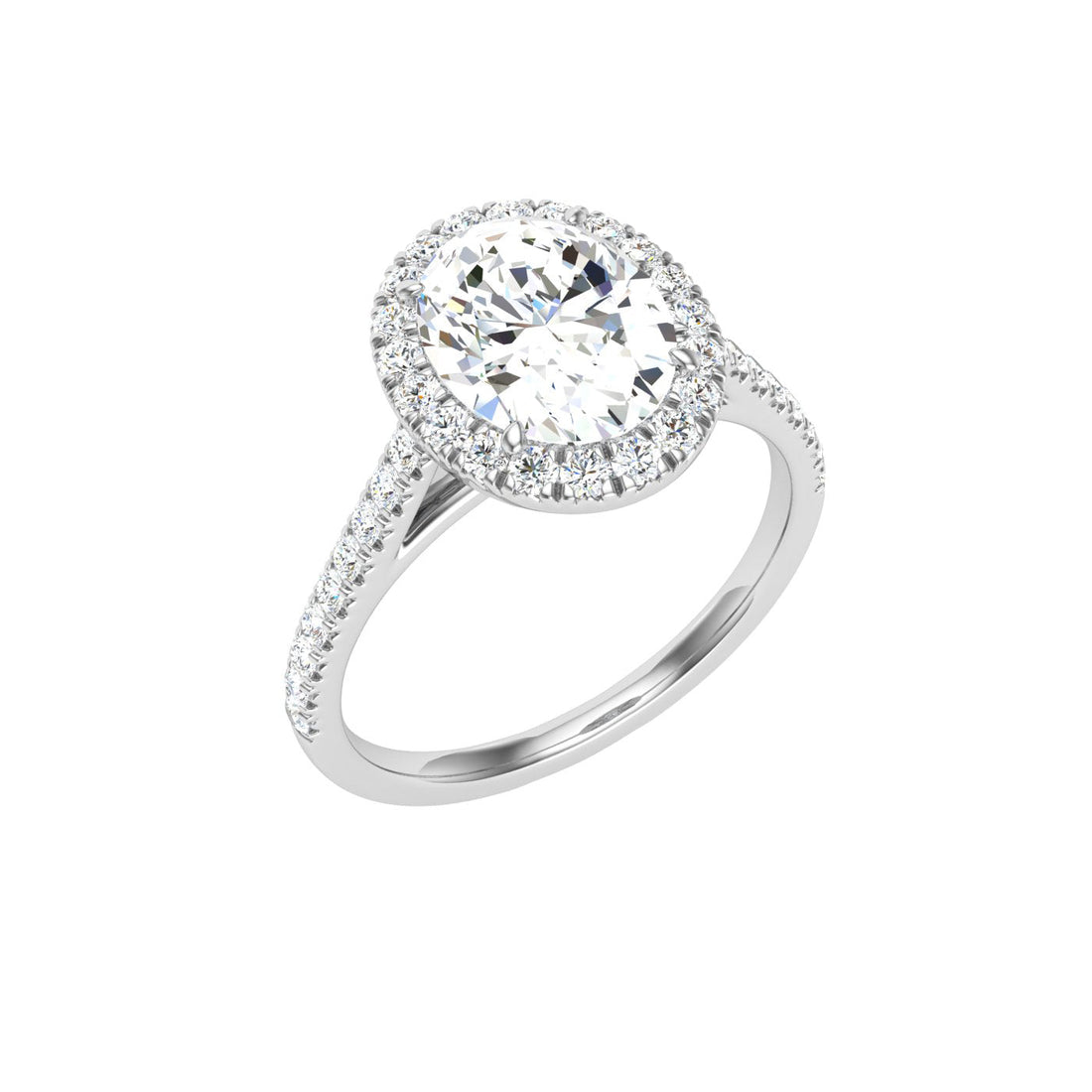 Embrace Oval Cut Halo Moissanite Engagement Ring White Gold