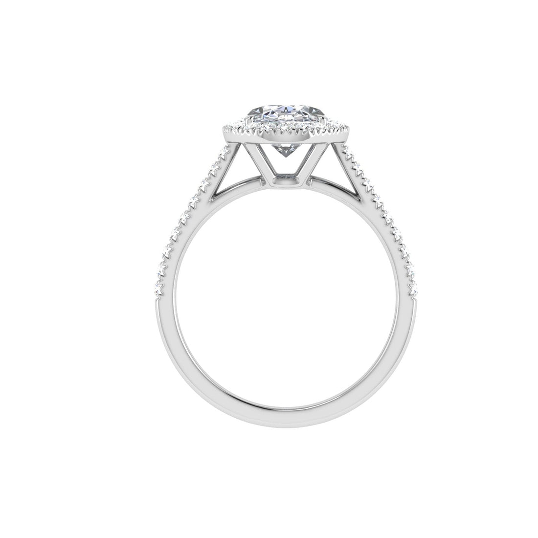 Embrace Oval Cut Halo Moissanite Engagement Ring White Gold