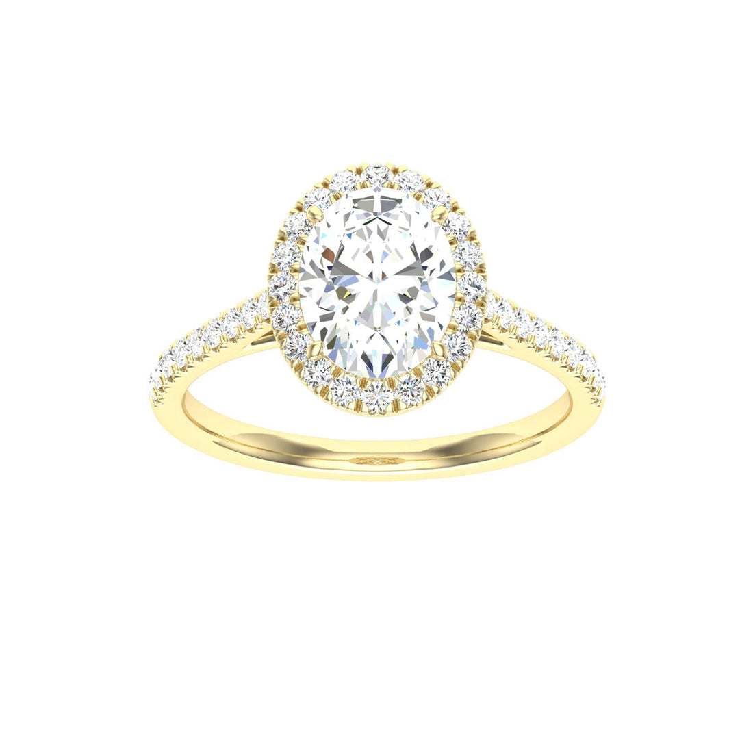 Embrace Oval Cut Halo Moissanite Engagement Ring Yellow Gold