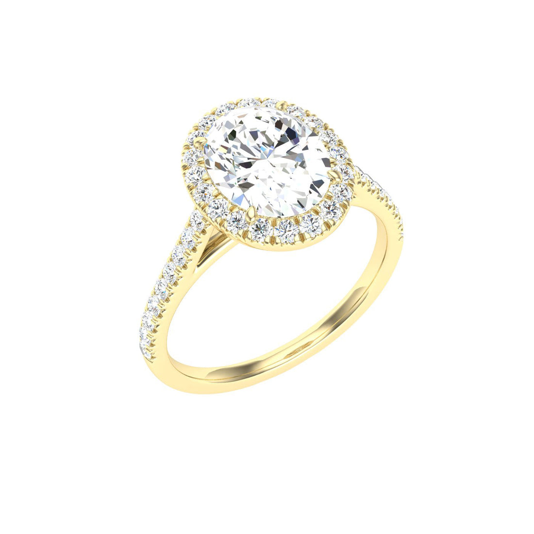 Embrace Oval Cut Halo Moissanite Engagement Ring Yellow Gold