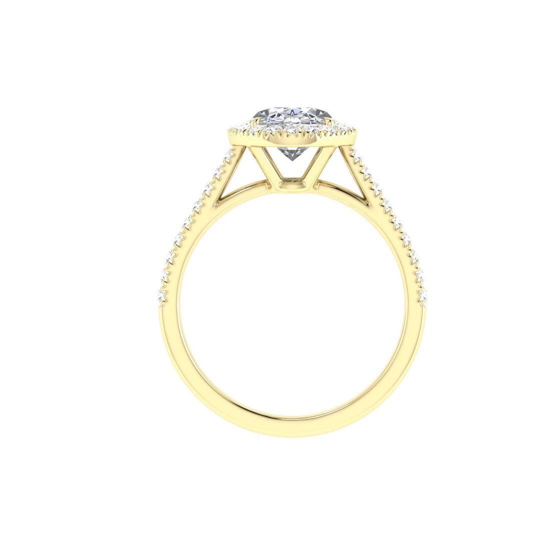 Embrace Oval Cut Halo Moissanite Engagement Ring Yellow Gold