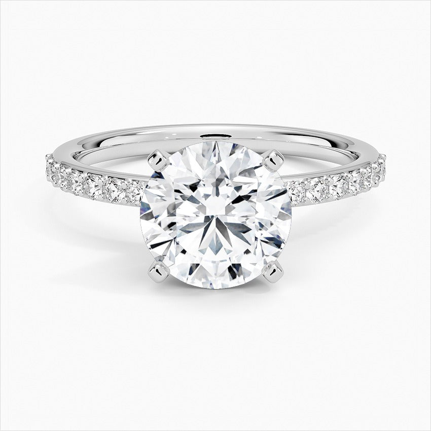 Embrace Round Cut Side Stones Moissanite Engagement Ring White Gold