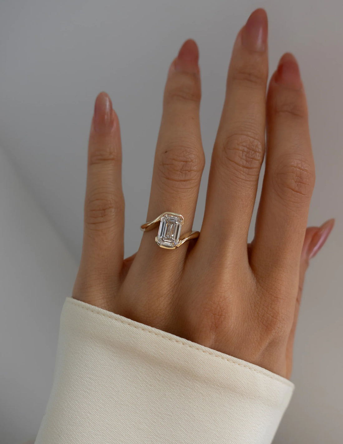 Emerald Cut Moissanite Half-Bezel Engagement Ring