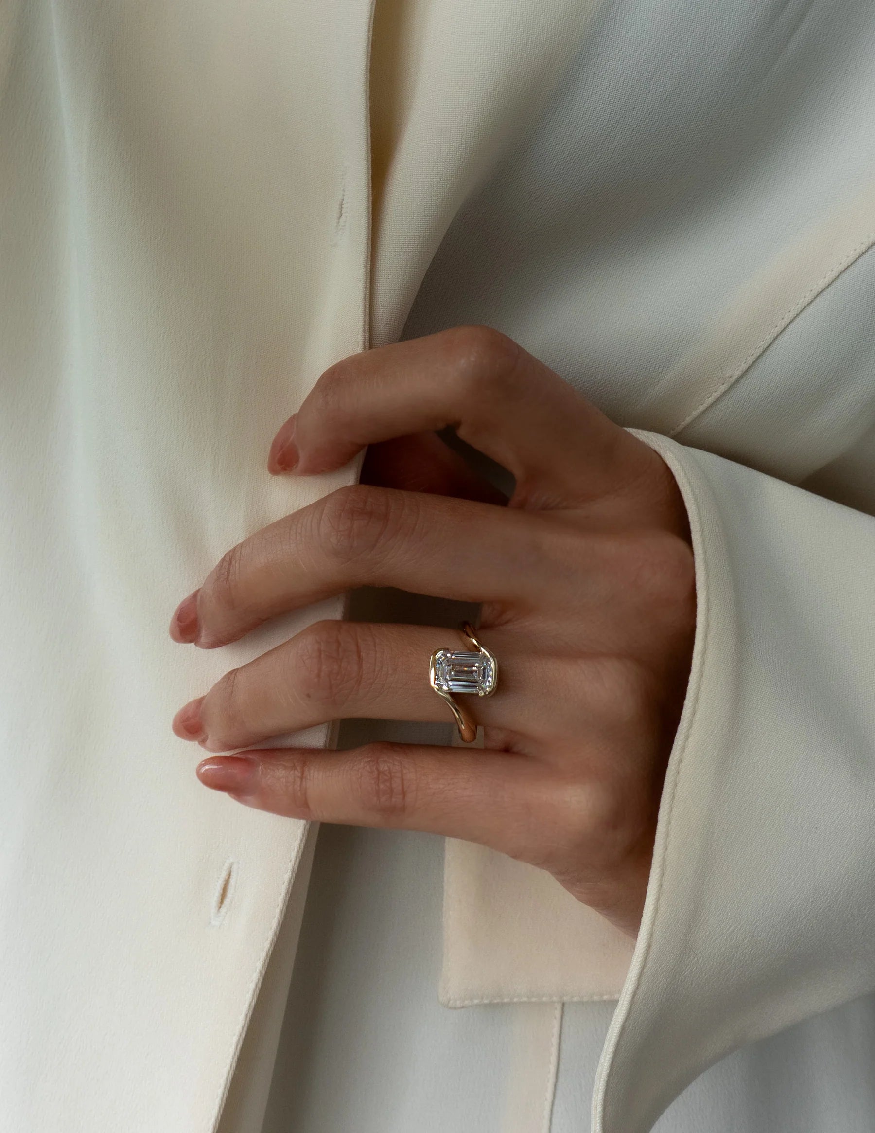 Emerald Cut Moissanite Half-Bezel Engagement Ring