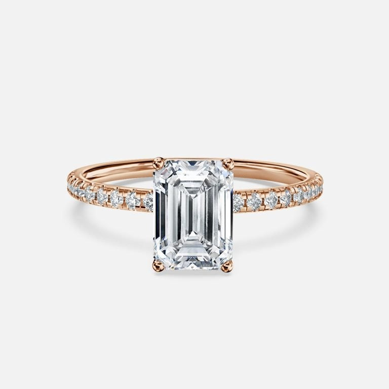 Twinkling Emerald Moissanite Band Engagement Ring Rose Gold