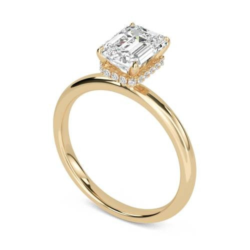 Emerald Hidden Halo Lab Grown Diamond Ring