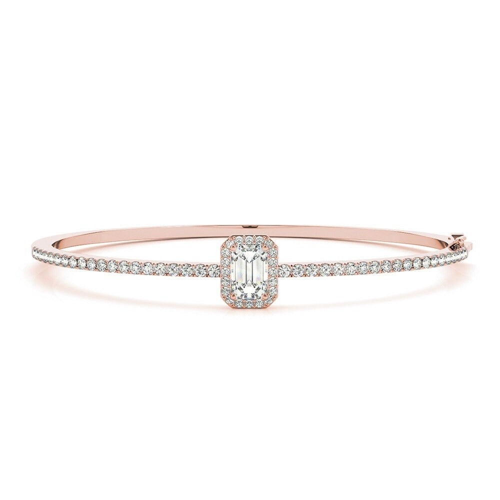 Emerald Cut Halo Moissanite Bangle Rose Gold