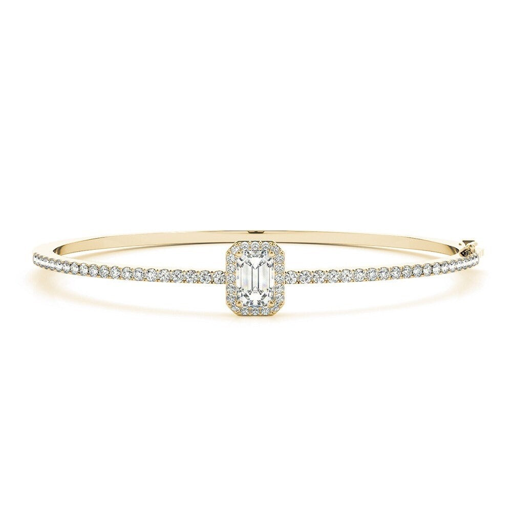 Emerald Cut Halo Moissanite Bangle Yellow Gold