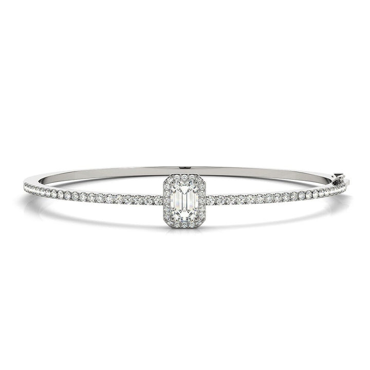 Emerald Cut Halo Moissanite Bangle White Gold