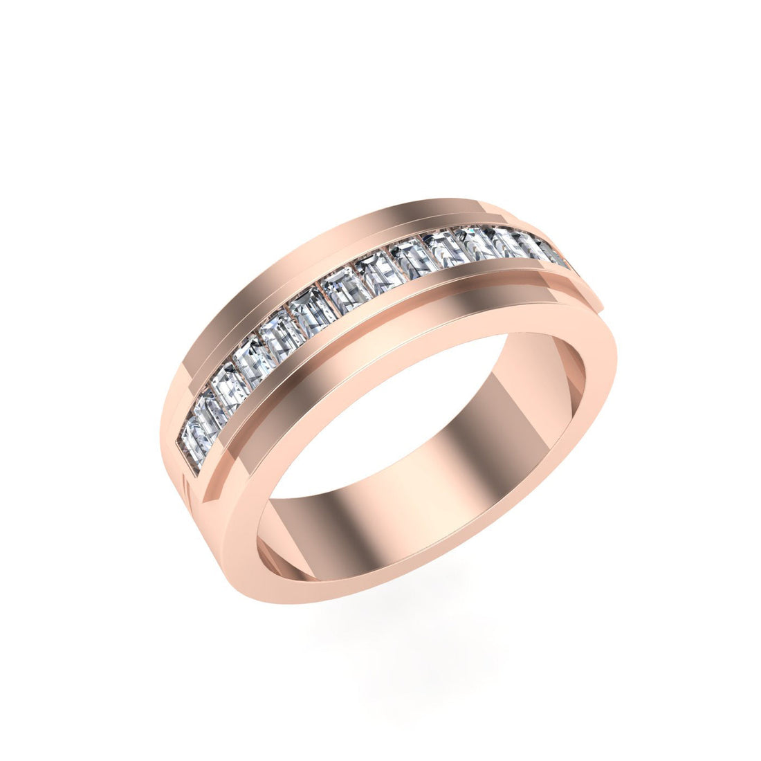 Emerald Cut Pavé Moissanite Wedding Band Rose Gold