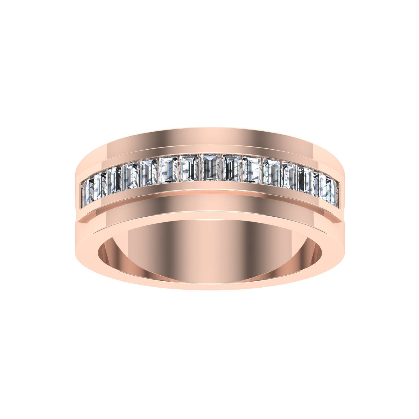 Emerald Cut Pavé Moissanite Wedding Band Rose Gold