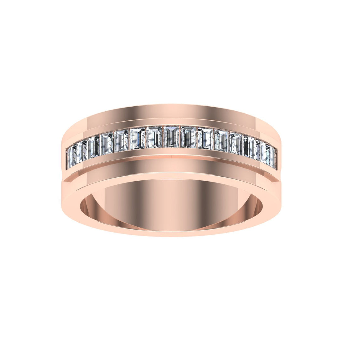 Emerald Cut Pavé Moissanite Wedding Band Rose Gold