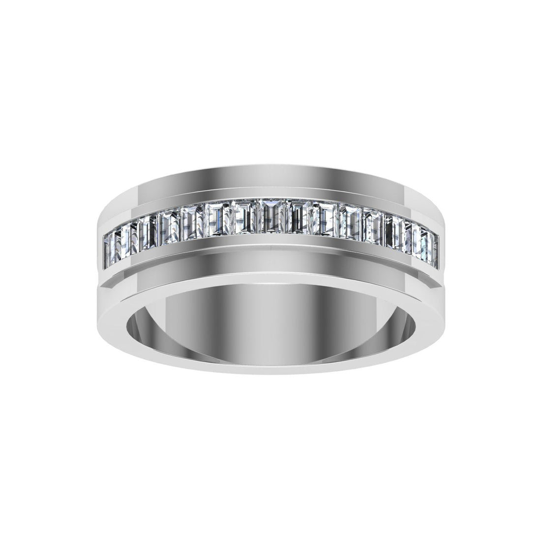 Emerald Cut Pavé Moissanite Wedding Band White Gold