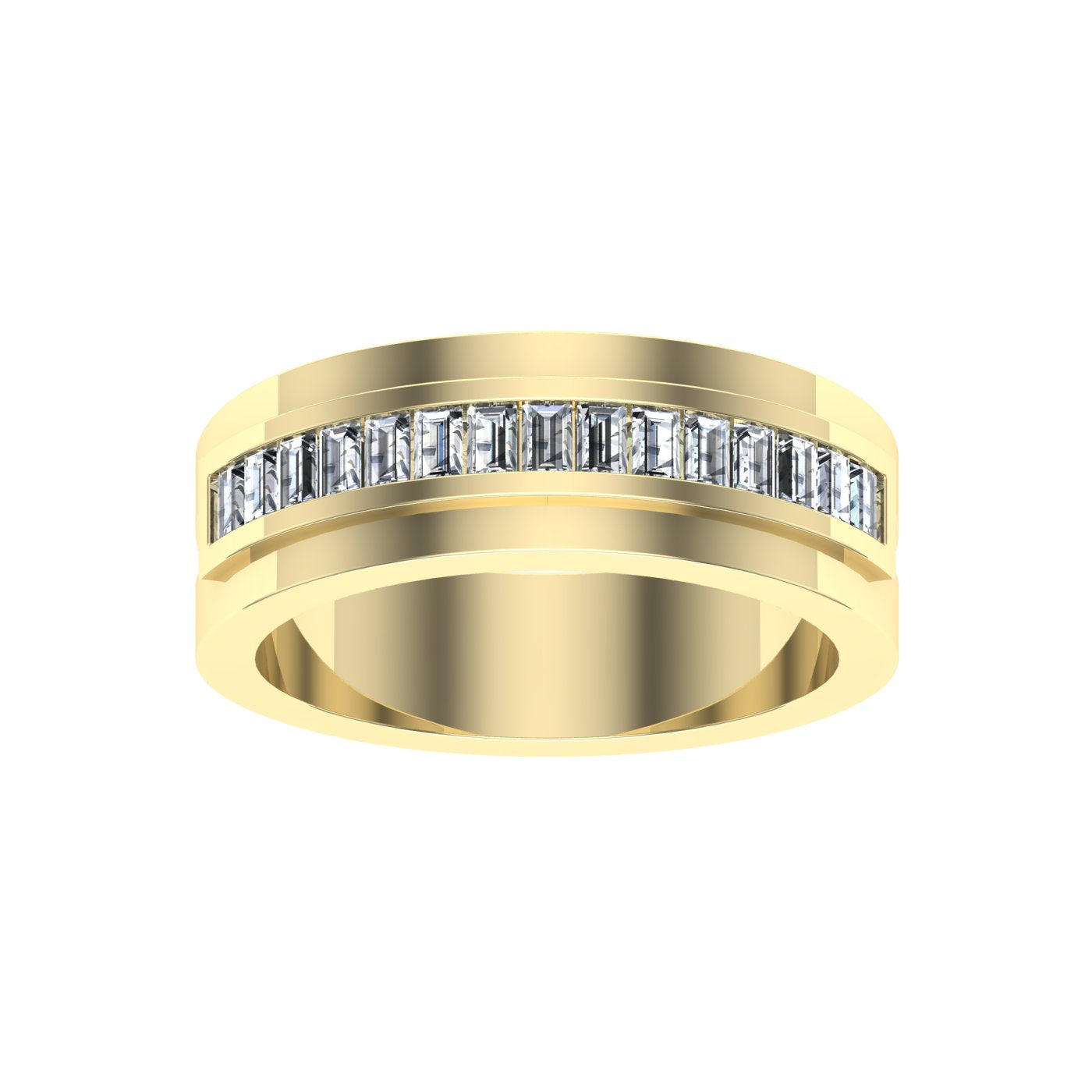Emerald Cut Pavé Moissanite Wedding Band Yellow Gold