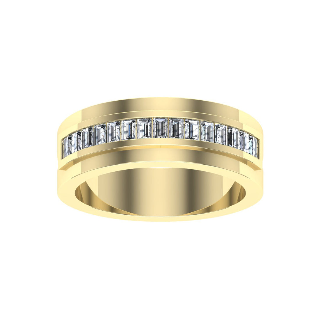 Emerald Cut Pavé Moissanite Wedding Band Yellow Gold