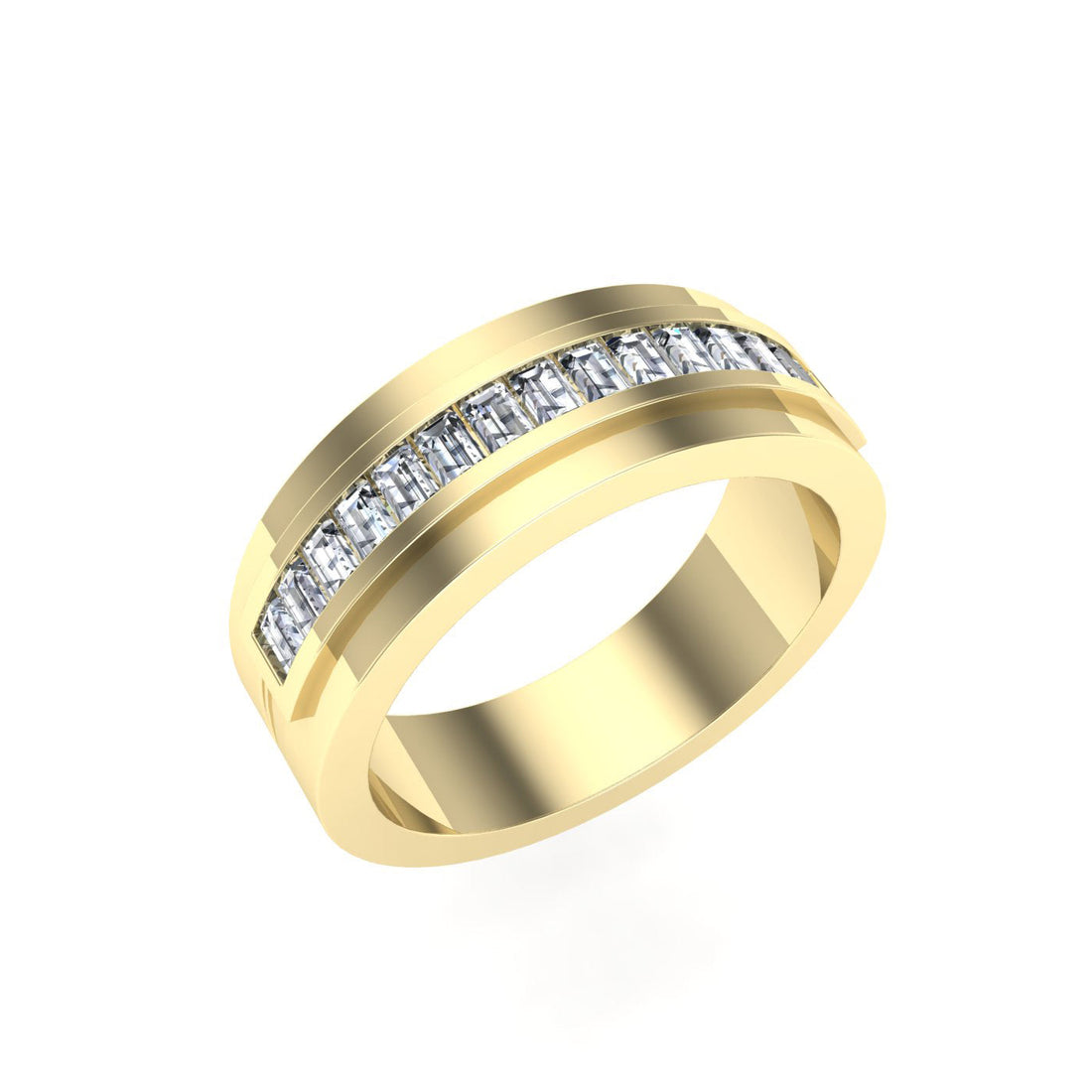 Emerald Cut Pavé Moissanite Wedding Band Yellow Gold