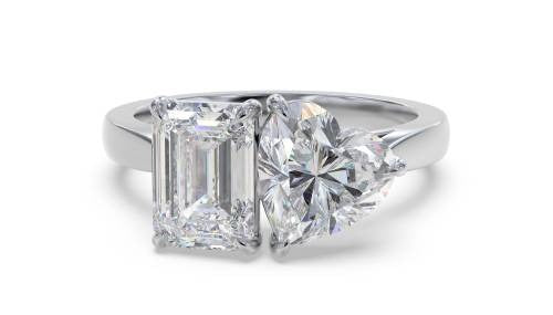Emerald & Heart Two Stone Lab Grown Diamond Rings