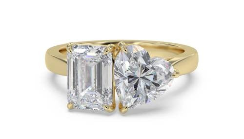 Emerald & Heart Two Stone Lab Grown Diamond Rings