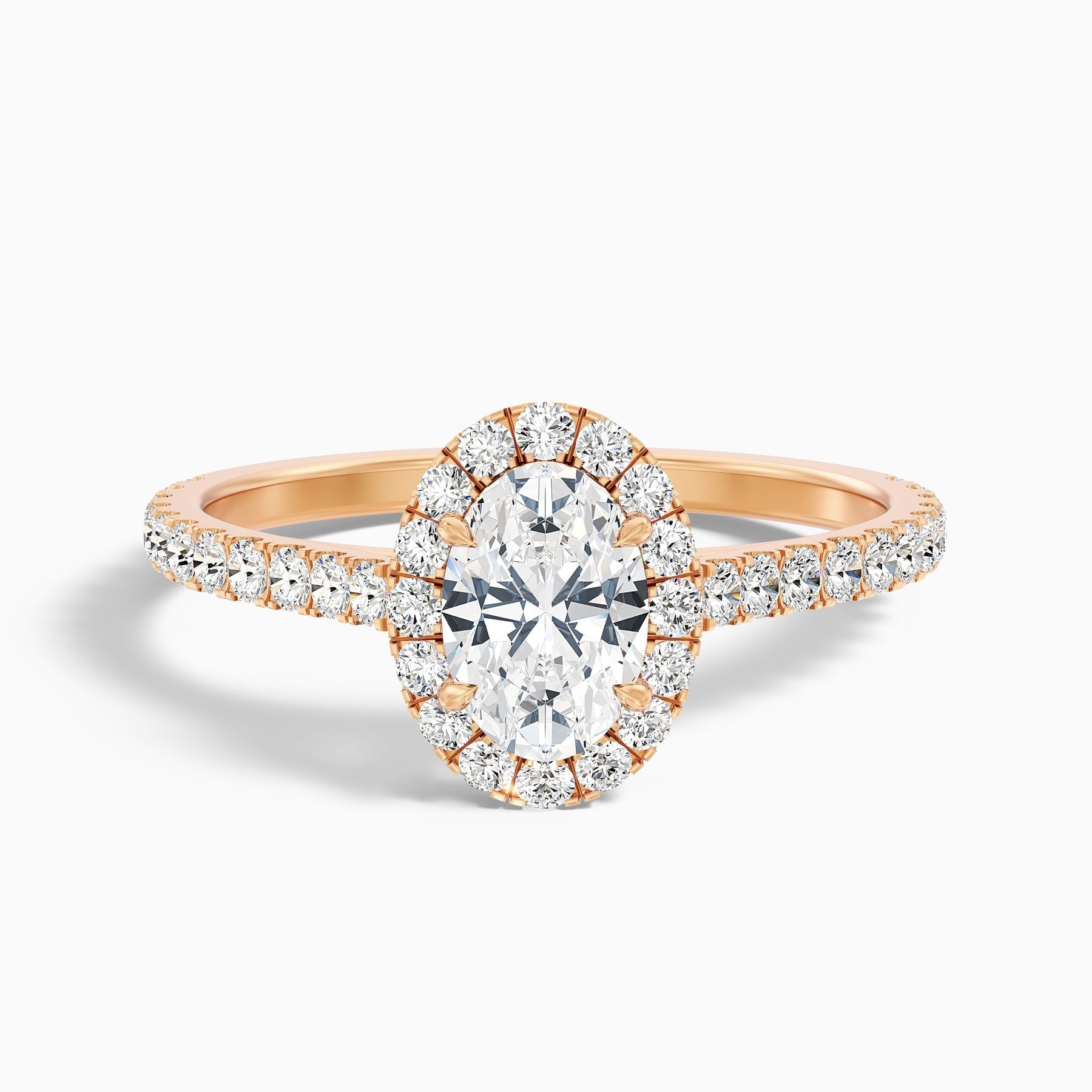 Empress 1 Carat Oval Halo Pave Lab Grown Engagement Ring in 10k Rose Gold