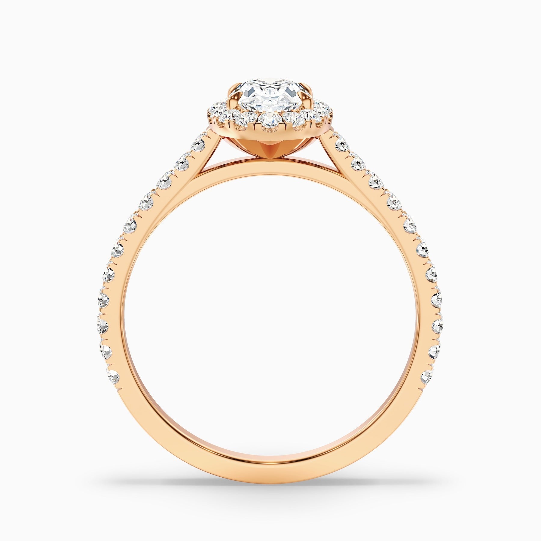 Empress 1 Carat Oval Halo Pave Lab Grown Engagement Ring in 10k Rose Gold