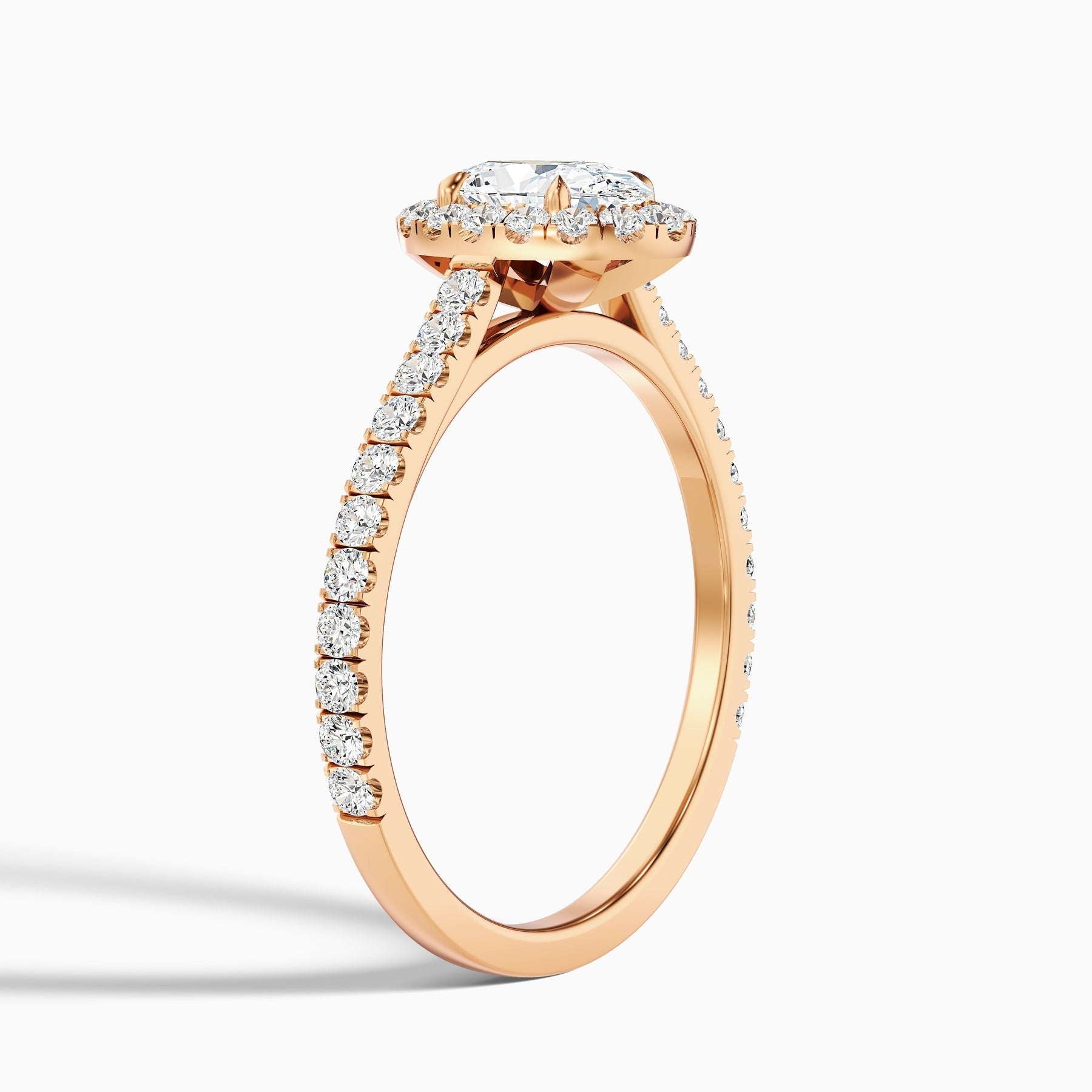Empress 1 Carat Oval Halo Pave Lab Grown Engagement Ring in 10k Rose Gold
